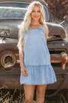 Spaghetti Strap Ruffle Hem Denim Dress