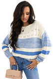 Blue Open Stitch Puff Sleeve Sweater