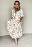 Floral Puff Sleeve Button Front Maxi Dress