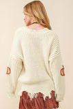 Cable Knit Pumpkin Distressed Hem Sweater