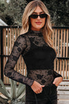 Floral Mesh Lace Mock Neck Top
