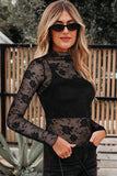 Floral Mesh Lace Mock Neck Top