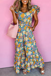 Floral Allover Shirred Cut Jumpsuit