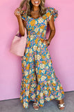 Floral Allover Shirred Cut Jumpsuit