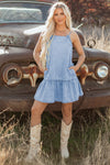 Spaghetti Strap Ruffle Hem Denim Dress