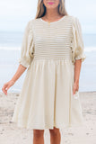 White Ruffled Puff Sleeve Dress
