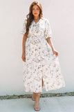 Floral Puff Sleeve Button Front Maxi Dress