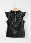 Leather Frilly Ruffle Trim Blouse