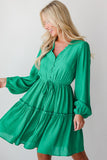 Kelli Green Frilly Puff Sleeve Dress