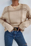 Khaki Plaid Drop Shoulder Sweater