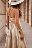 Oatmeal Backless Tiered Maxi Dress