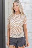 Checkered Crew Neck Mesh Top