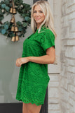 Green Solid Color Eyelet Embroidered T Shirt Mini Dress