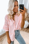 Pink Button Up Long Sleeve Blouse