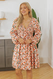 Floral V Neck Bubble Sleeve Babydoll Dress