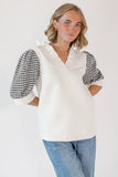 White Geometric Short Sleeve V Neck Blouse