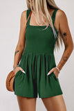 Green Pleated Square Neck Romper