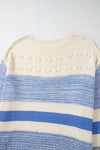 Blue Open Stitch Puff Sleeve Sweater