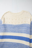 Blue Open Stitch Puff Sleeve Sweater