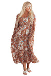 Brown Floral Square Neck Maxi Dress