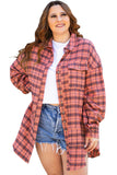 Red Plaid Distressed Hem Button Up