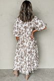 Floral Puff Sleeve Button Front Maxi Dress