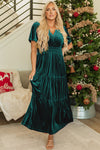 Evergreen Velvet Velvet Tiered Maxi Dress