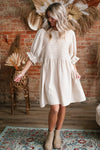 White Ruffled Puff Sleeve Dress