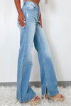 High Rise Shift Slit Leg Straight Jeans