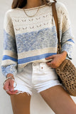 Blue Open Stitch Puff Sleeve Sweater