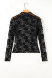 Floral Mesh Lace Mock Neck Top