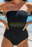 Geometric Trim Strapless One Piece Swimsuit