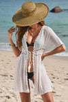 Pom Pom Trim Drawstring Waist Beach Kimono