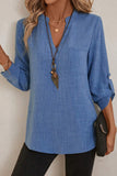 Notched V Neck 3/4 Sleeve Blouse