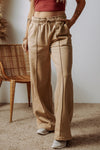 Smoke Gray Exposed Seam Drawstring High Waist Wide Leg Pants