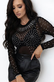 Sheer Rhinestone Mesh Long Sleeve Bodysuit