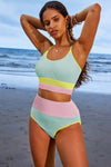 Mint Color Block High Waist Bikini