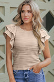 Wavy Textured Ruffle Sleeve Top