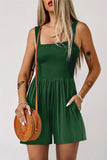 Green Pleated Square Neck Romper
