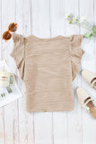 Wavy Textured Ruffle Sleeve Top