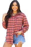 Red Plaid Distressed Hem Button Up