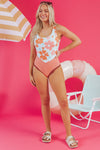 Orange Floral Backless One Piece Swimsuit