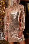 Gold Sequined Cutout Back Dress