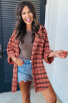 Red Plaid Distressed Hem Button Up