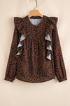 Leopard Ruffled Puff Sleeve Blouse