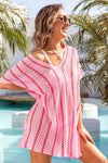 Pink Striped Crochet Cover Up