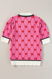 Pink Bow Print Short Sleeve Knit top