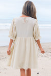 White Ruffled Puff Sleeve Dress