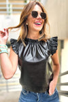 Leather Frilly Ruffle Trim Blouse