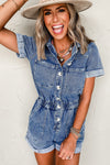 Pocket Button Fold Edge Denim Romper